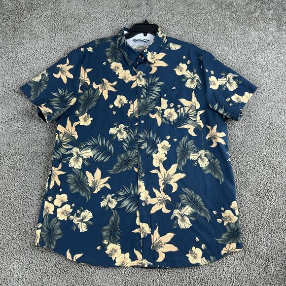 Seapointe Shirt Mens XL Blue Hawaiian Aloha Floral Button Down Stretch - Picture 2 of 10